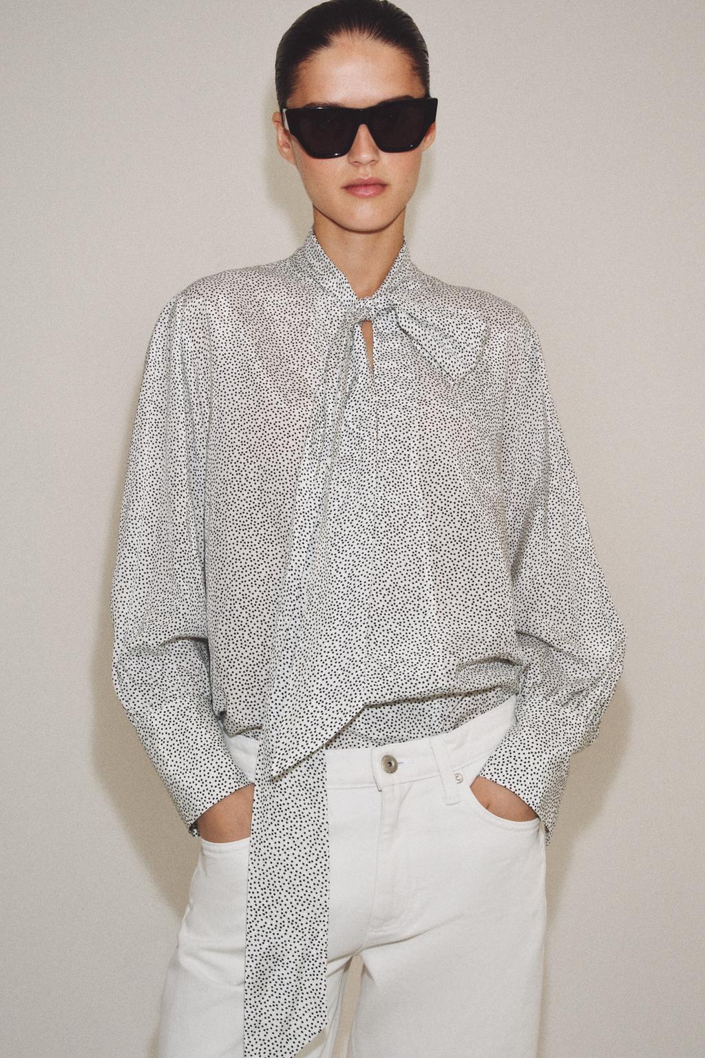 РУБАШКА В ГОРОШЕК С ЗАВЯЗКАМИ — коллекция Zara «ZW»