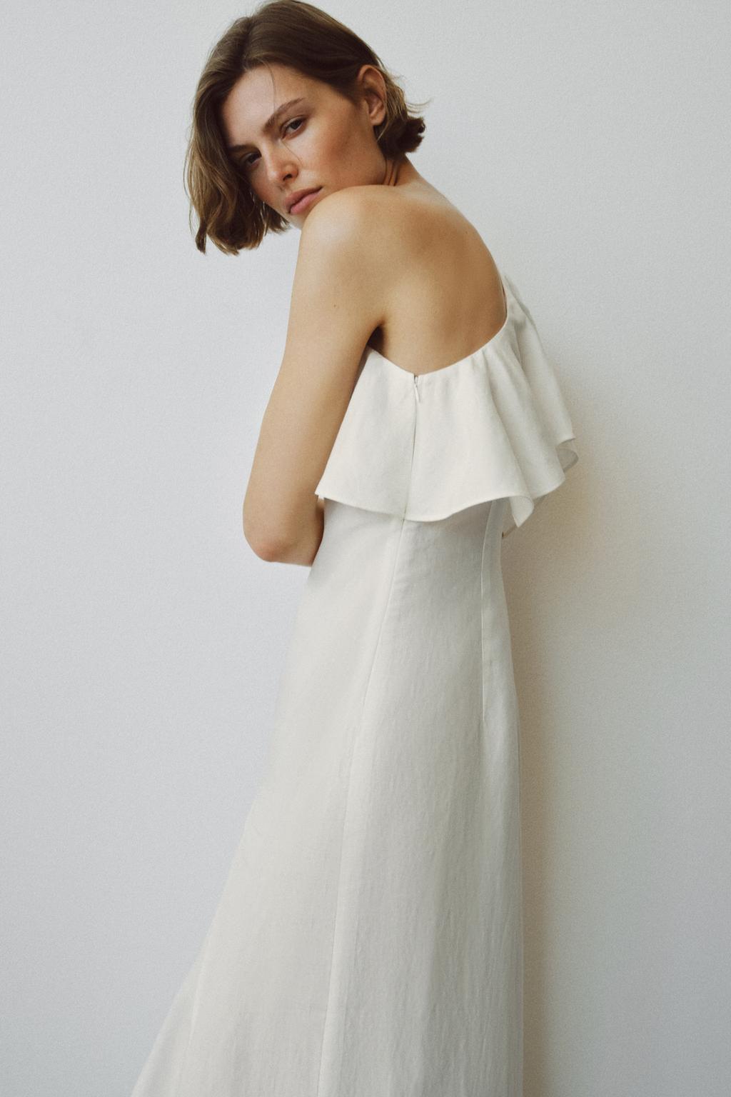 АСИММЕТРИЧНОЕ ПЛАТЬЕ С ВОЛАНАМИ ИЗ СМЕСОВОГО ЛЬНА — коллекция Zara «ZW»