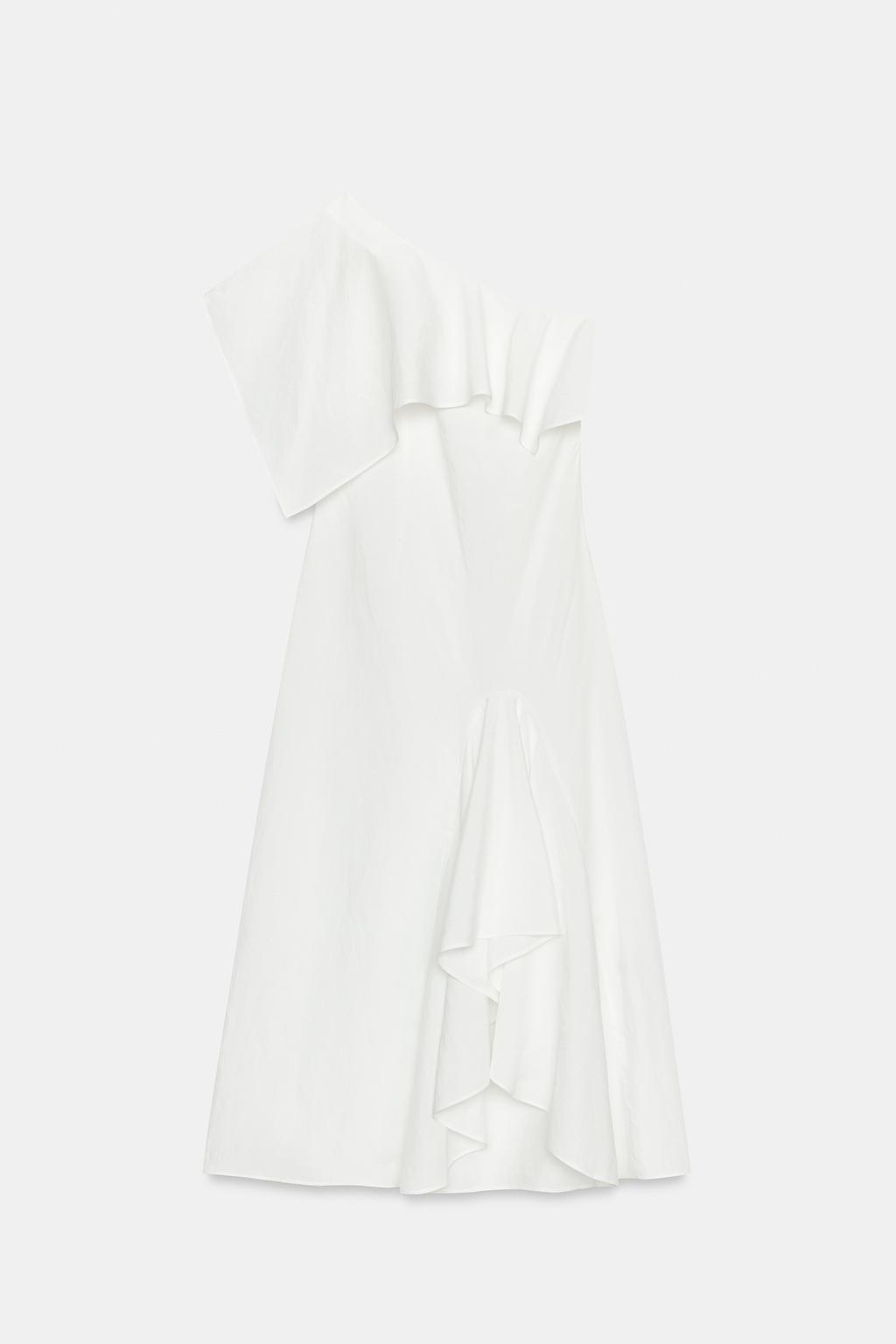 АСИММЕТРИЧНОЕ ПЛАТЬЕ С ВОЛАНАМИ ИЗ СМЕСОВОГО ЛЬНА — коллекция Zara «ZW»