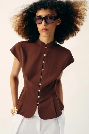 Топ с баской и защипами- Заказать в России