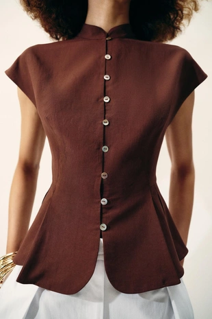 Топ с баской и защипами- Заказать в России