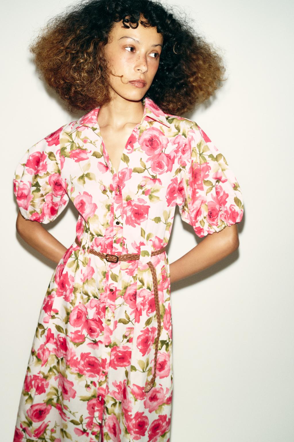 ПЛАТЬЕ МИДИ С ЦВЕТОЧНЫМ ПРИНТОМ И РЕМНЕМ