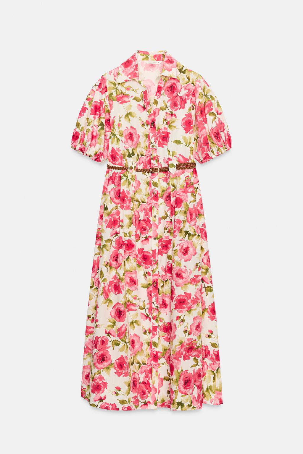 ПЛАТЬЕ МИДИ С ЦВЕТОЧНЫМ ПРИНТОМ И РЕМНЕМ