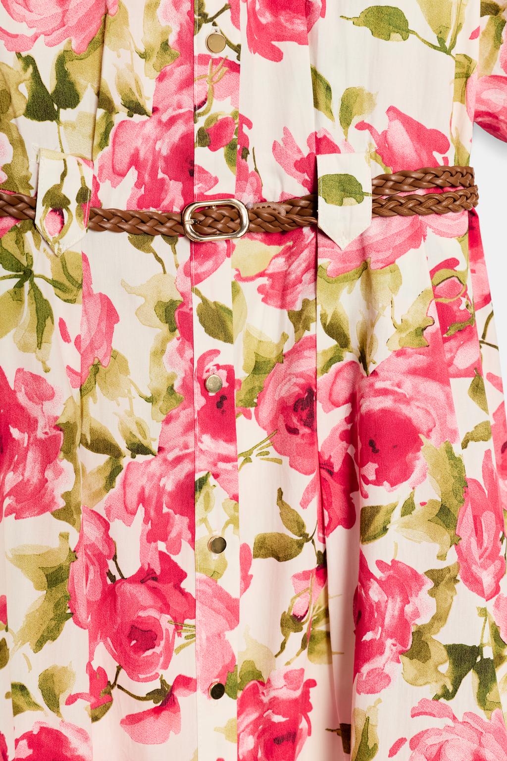 ПЛАТЬЕ МИДИ С ЦВЕТОЧНЫМ ПРИНТОМ И РЕМНЕМ