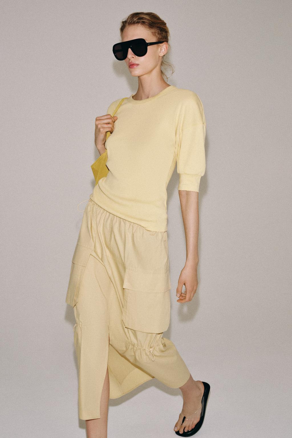 ФУТБОЛКА В РУБЧИК С ОБЪЕМНЫМИ РУКАВАМИ