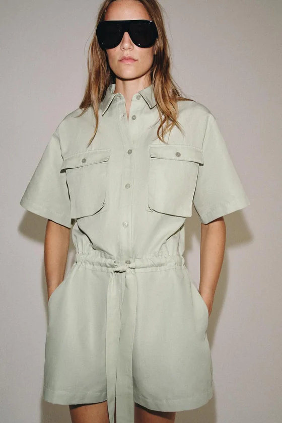 КОМБИНЕЗОН-РУБАШКА С ПОЯСОМ — коллекция Zara «ZW»
