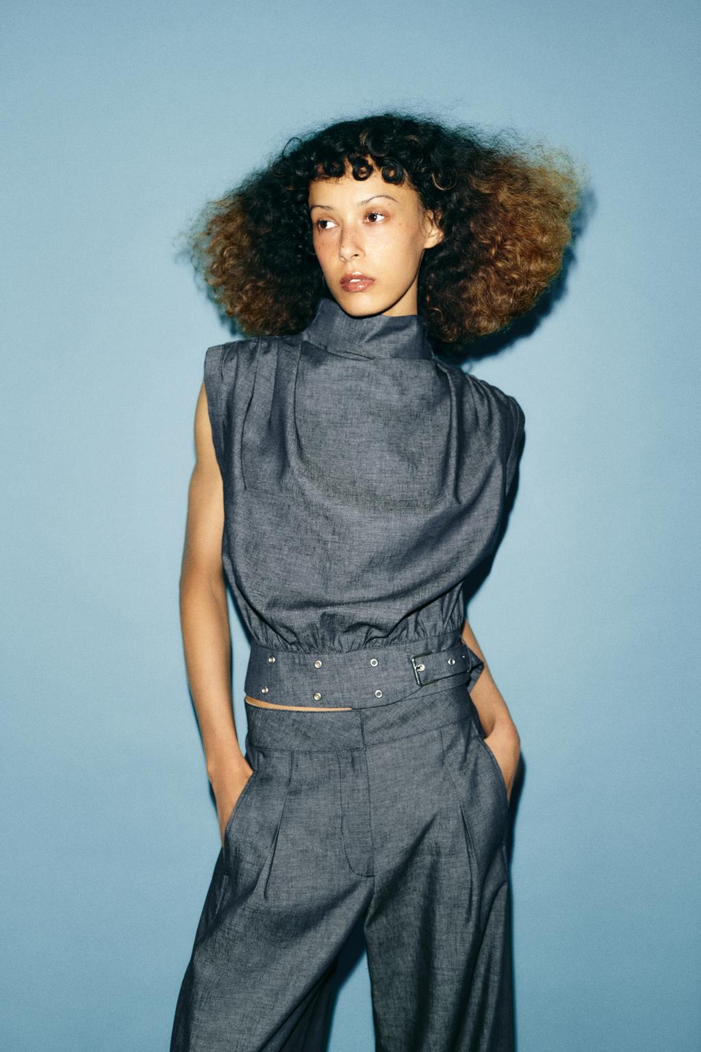 ТОП ИЗ ЛЬНА С ПРЯЖКОЙ И ЗАКЛЕПКАМИ