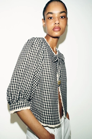 Купить Zara Топ в клетку виши с вязаными элементами