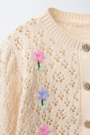 Кардиган с вышитыми цветами и рельефным узором- Заказать в России