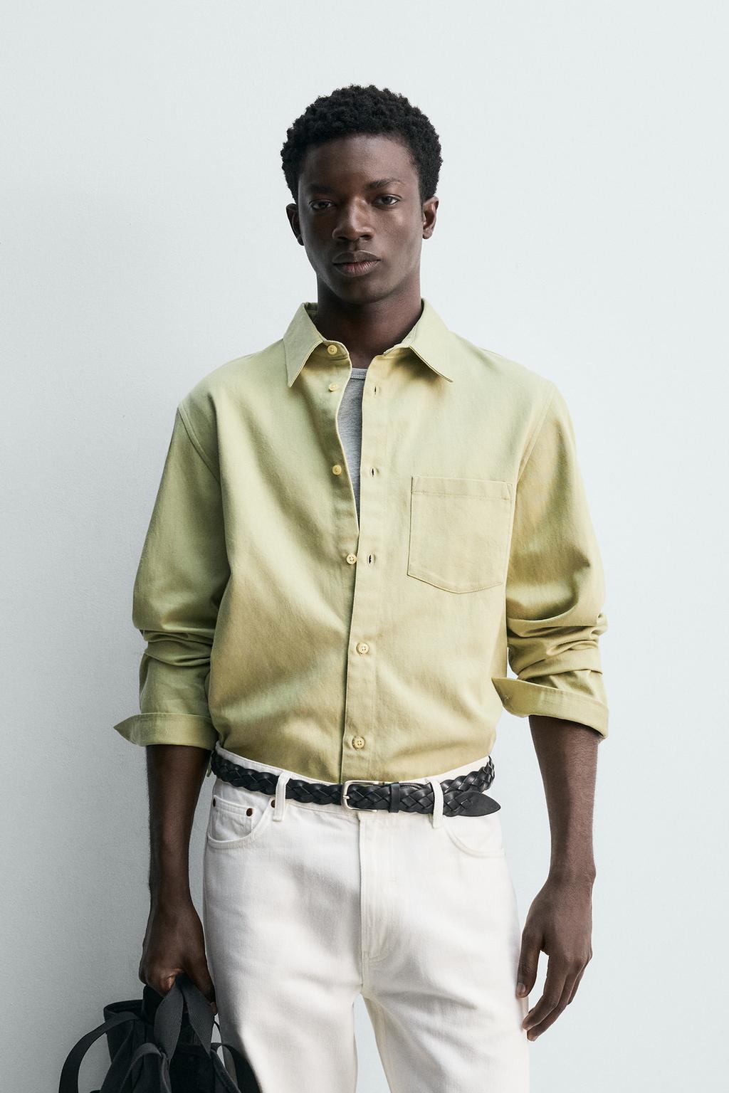 РУБАШКА стандартной посадки ИЗ СТРУЯЩЕГОСЯ ДЕНИМА