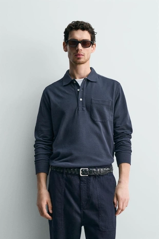 Поло пике стандартной посадки с карманом