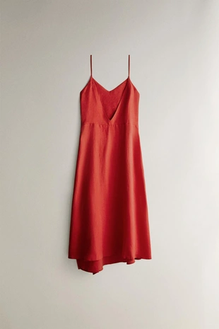 Платье для пляжа из льна с асимметричным подолом- Заказать в России