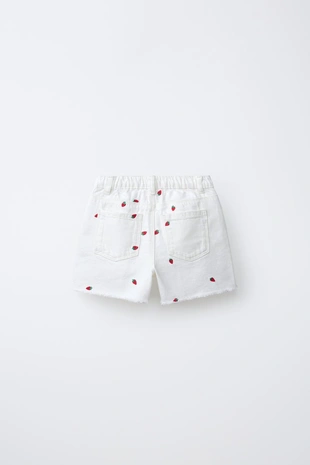 Бермуды из твила Mom Fit с вышивкой клубники Casa Lawa X Zara Kids- Заказать в России