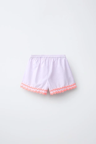 Шорты-бермуды из поплина с контрастным волнистым краем Casa Lawa X Zara Kids