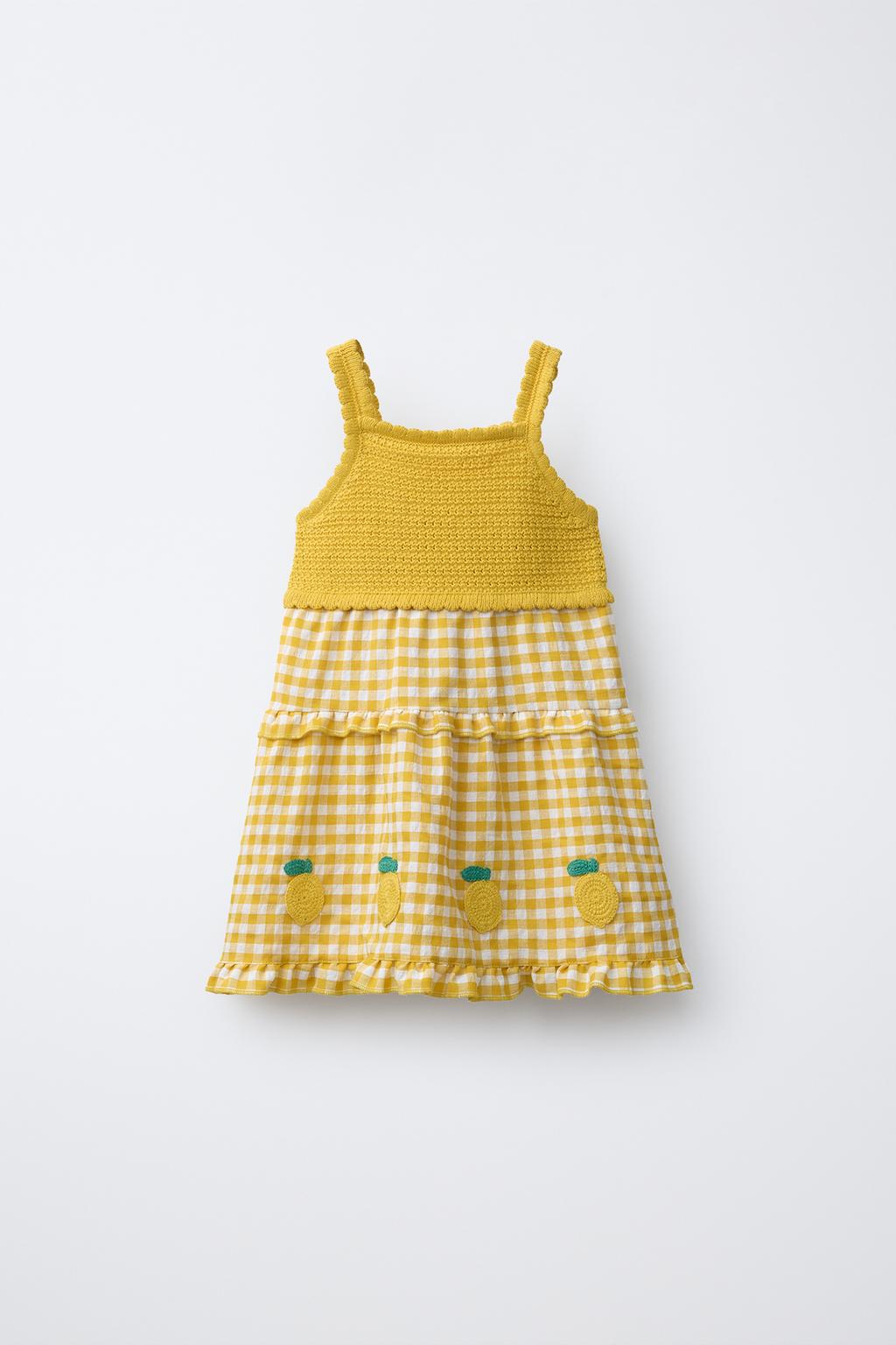 ТРИКОТАЖНОЕ ПЛАТЬЕ В КЛЕТКУ ВИШИ С ЛИМОНАМИ — CASA LAWA X ZARA KIDS