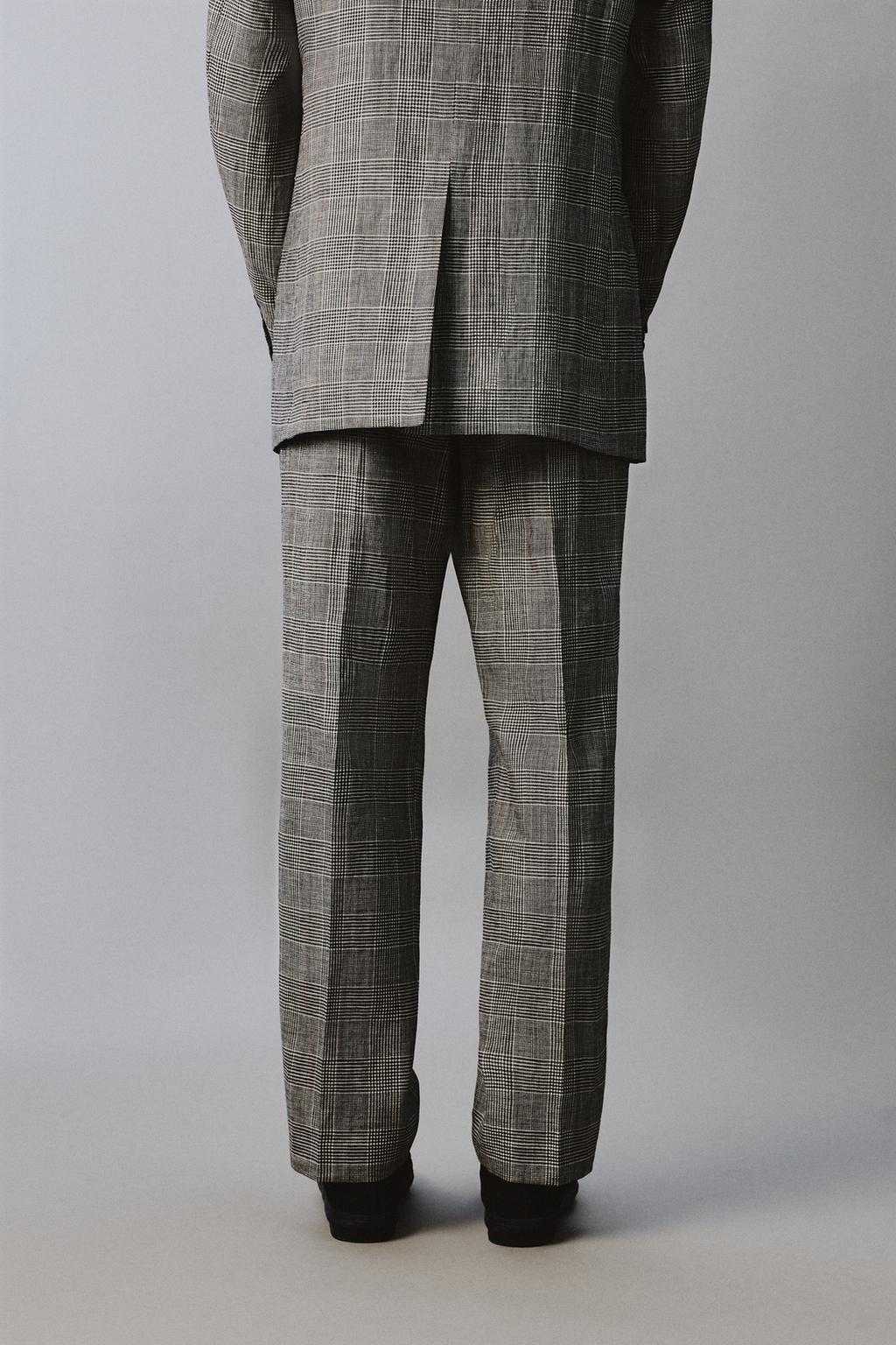 КОСТЮМНЫЕ БРЮКИ В КЛЕТКУ ИЗ СМЕСОВОЙ ШЕРСТИ И ЛЬНА — Zara «Aaron Levine»