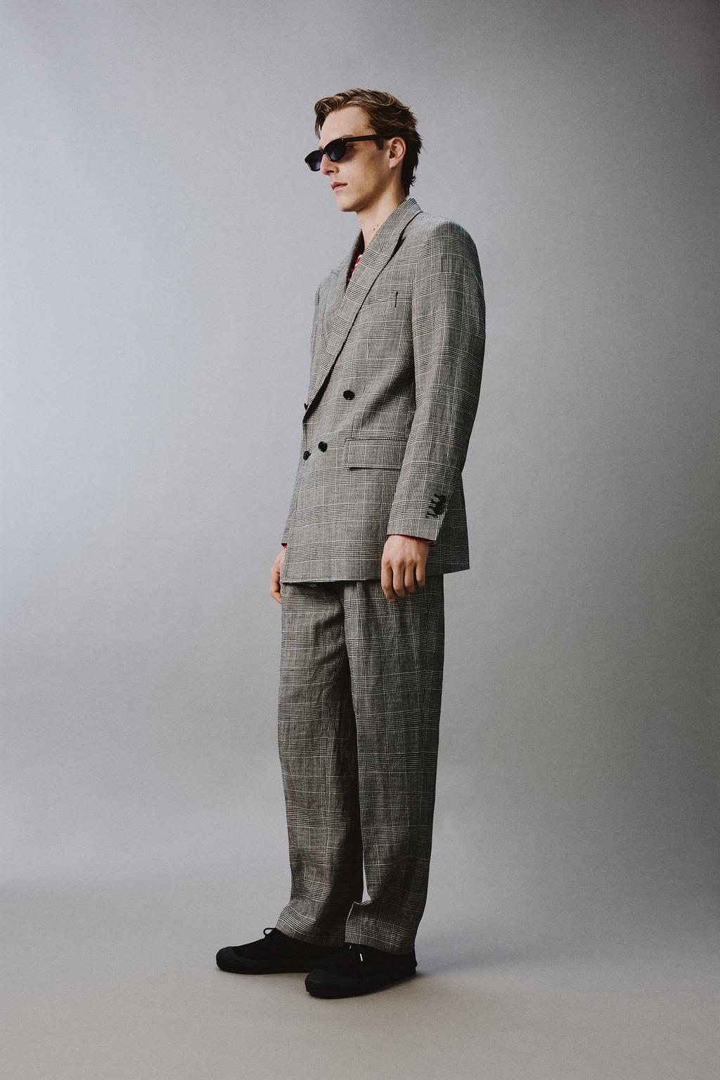 КОСТЮМНЫЕ БРЮКИ В КЛЕТКУ ИЗ СМЕСОВОЙ ШЕРСТИ И ЛЬНА — Zara «Aaron Levine»