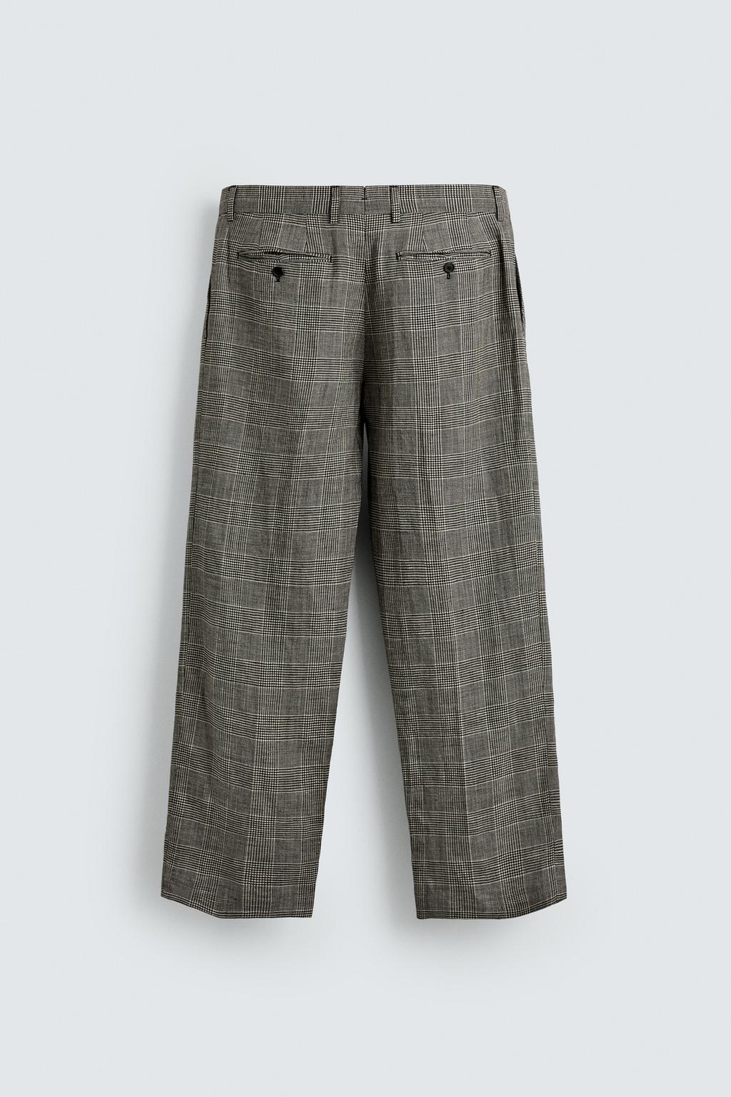 КОСТЮМНЫЕ БРЮКИ В КЛЕТКУ ИЗ СМЕСОВОЙ ШЕРСТИ И ЛЬНА — Zara «Aaron Levine»
