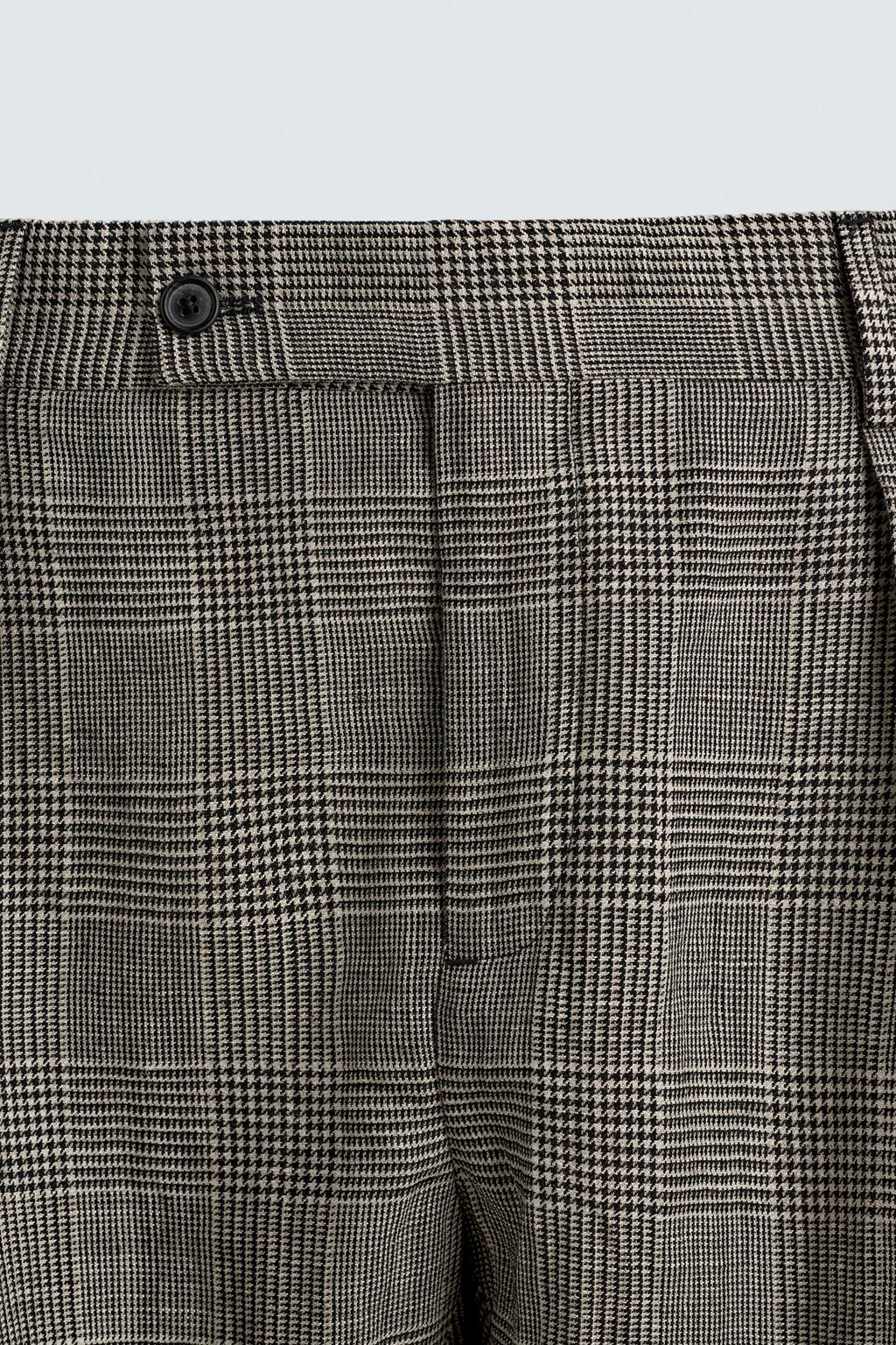 КОСТЮМНЫЕ БРЮКИ В КЛЕТКУ ИЗ СМЕСОВОЙ ШЕРСТИ И ЛЬНА — Zara «Aaron Levine»