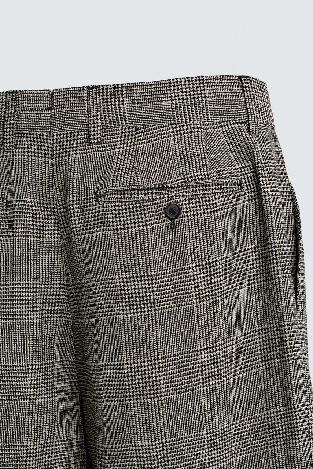 КОСТЮМНЫЕ БРЮКИ В КЛЕТКУ ИЗ СМЕСОВОЙ ШЕРСТИ И ЛЬНА — Zara «Aaron Levine»