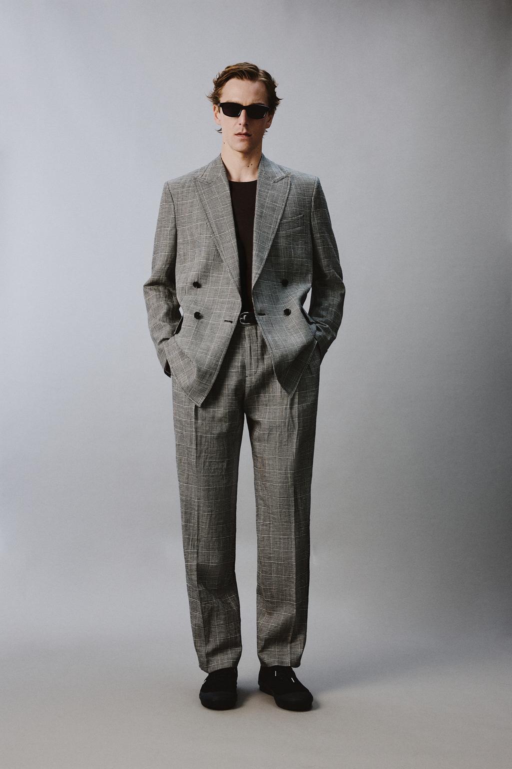 КОСТЮМНЫЕ БРЮКИ В КЛЕТКУ ИЗ СМЕСОВОЙ ШЕРСТИ И ЛЬНА — Zara «Aaron Levine»