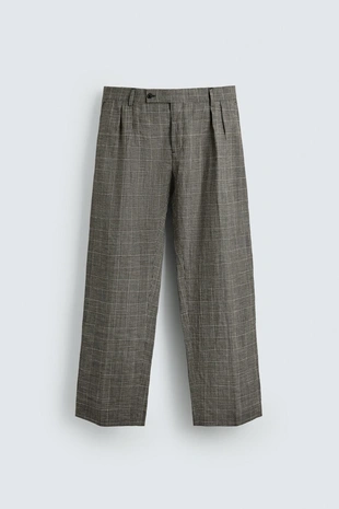 Костюмные брюки в клетку из смесовой шерсти и льна — Zara «Aaron Levine»- Заказать в России