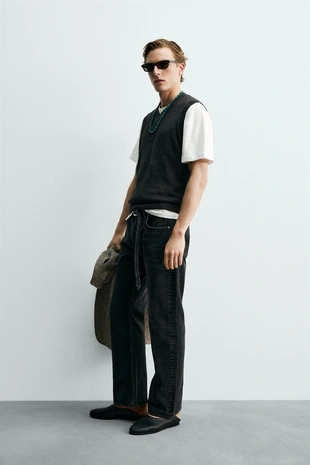 Вязаный жилет из 100% льна Zara «Aaron Levine»- Заказать в России