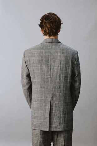 Двубортный блейзер из шерсти и льна в клетку — Zara «Aaron Levine»- Заказать в России