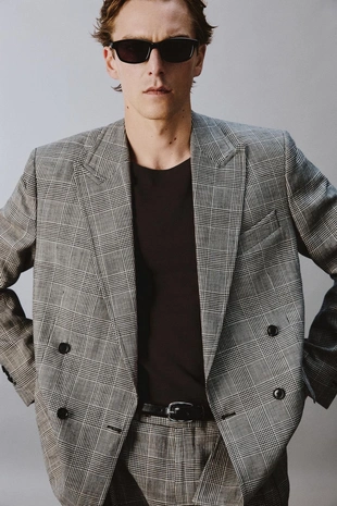 Двубортный блейзер из шерсти и льна в клетку — Zara «Aaron Levine»- Заказать в России