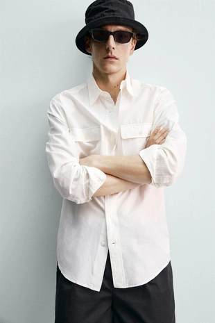 Рубашка свободного кроя с карманами Zara «Aaron Levine»- Заказать в России