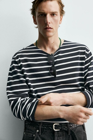 Футболка жаккард в полоску Zara «Aaron Levine»- Заказать в России