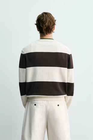 Жаккардовый свитер в полоску Zara «Aaron Levine»- Заказать в России