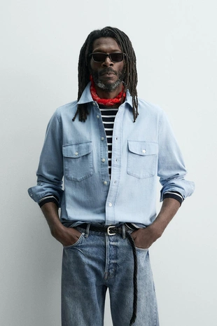 Легкая джинсовая рубашка Zara «Aaron Levine»- Заказать в России