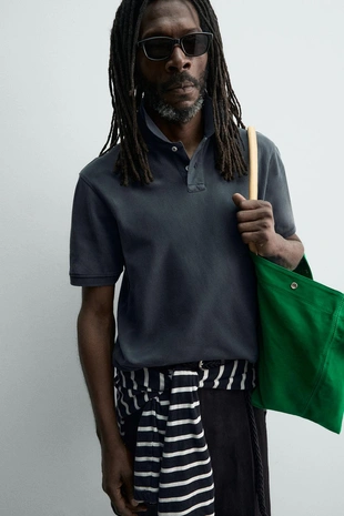 Поло пике с эффектом потертости Zara «Aaron Levine»- Заказать в России