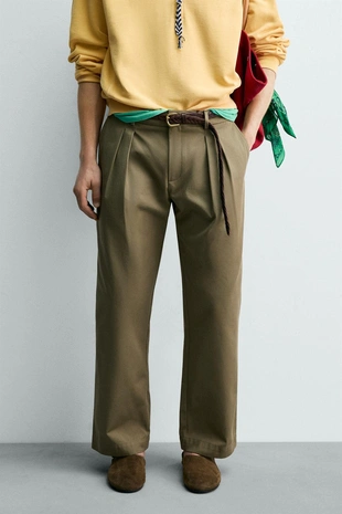 Брюки чинос со складками Zara «Aaron Levine»- Заказать в России