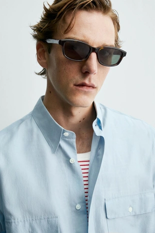 Рубашка свободного кроя с карманами Zara «Aaron Levine»- Заказать в России