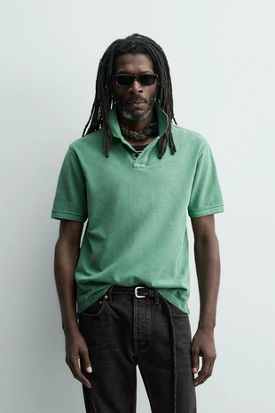 Поло пике с эффектом потертости Zara «Aaron Levine»- Заказать в России