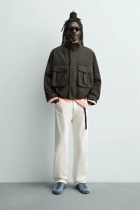 УКОРОЧЕННАЯ КУРТКА Zara «Aaron Levine» С ЭФФЕКТОМ ВОЩЕНОЙ ТКАНИ