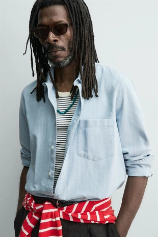 Рубашка жаккардовый деним Zara «Aaron Levine»- Заказать в России