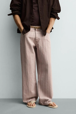 Джинсы  в полоску с принтом- Заказать в России