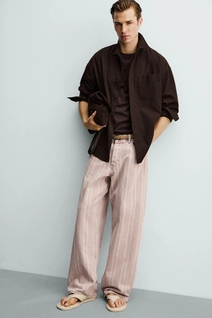 Джинсы  в полоску с принтом- Заказать в России