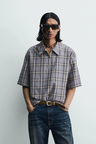 Рубашка-поло в клетку на молнии- Заказать в России