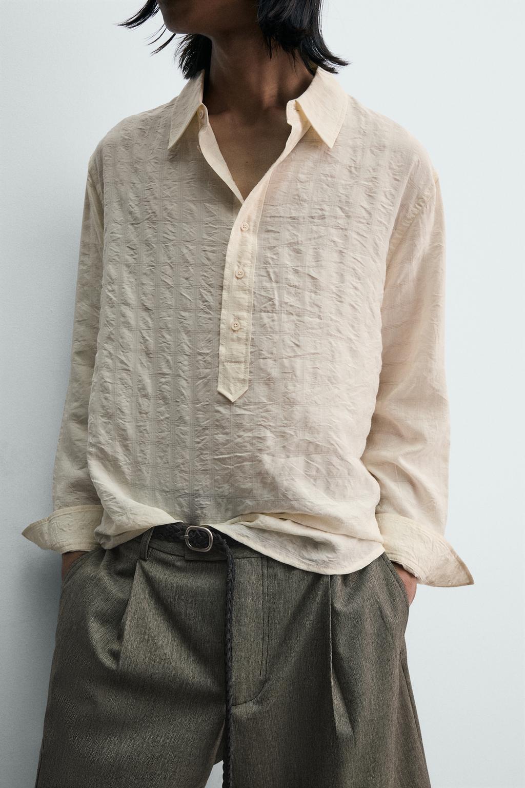 ПОЛО JACQUARD В КЛЕТКУ С ЖАТЫМ ЭФФЕКТОМ