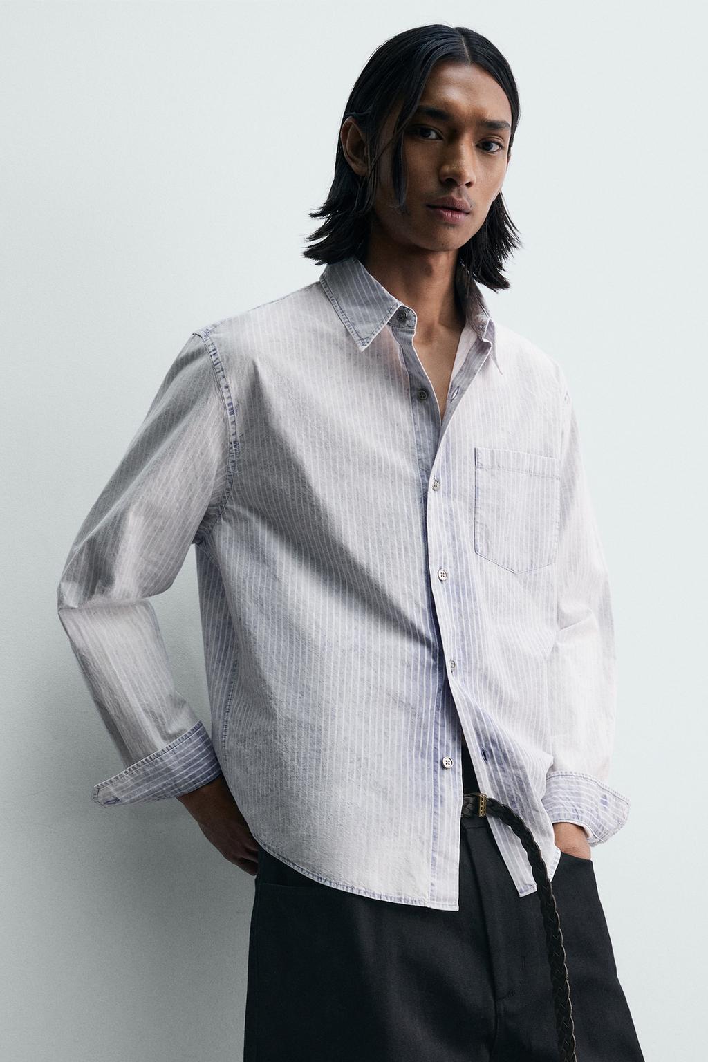 РУБАШКА  В ПОЛОСКУ С ЭФФЕКТОМ ПОТЕРТОСТИ