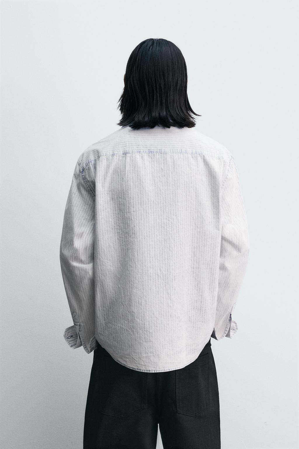 РУБАШКА  В ПОЛОСКУ С ЭФФЕКТОМ ПОТЕРТОСТИ