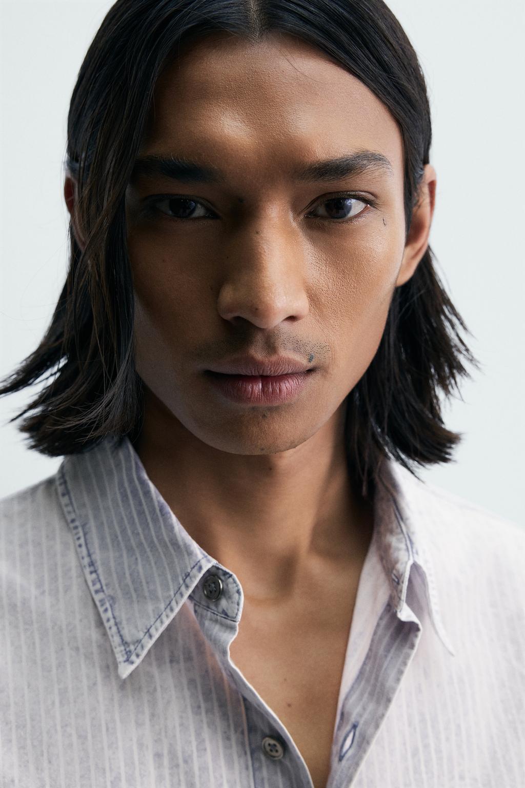 РУБАШКА  В ПОЛОСКУ С ЭФФЕКТОМ ПОТЕРТОСТИ