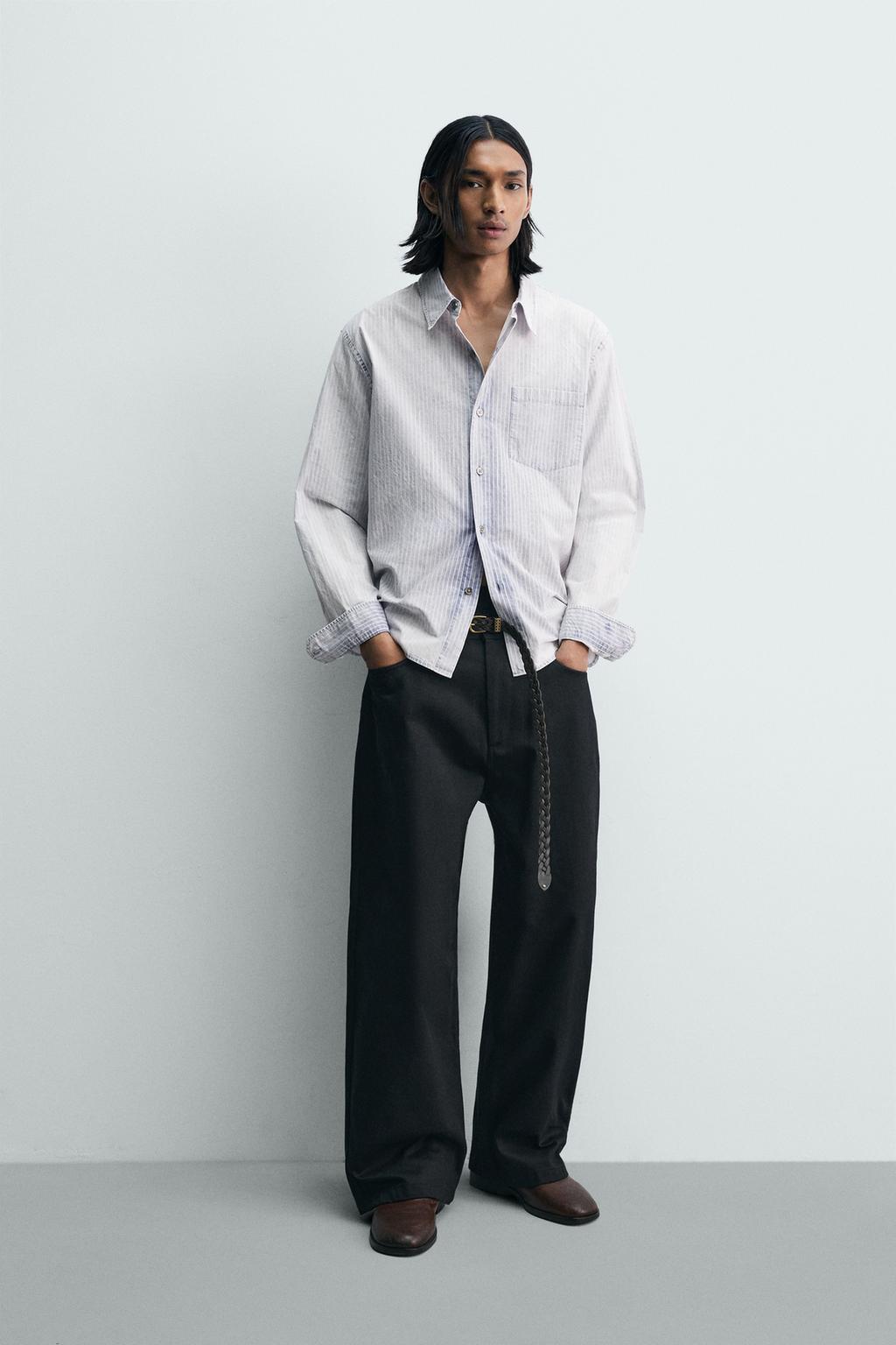 РУБАШКА  В ПОЛОСКУ С ЭФФЕКТОМ ПОТЕРТОСТИ