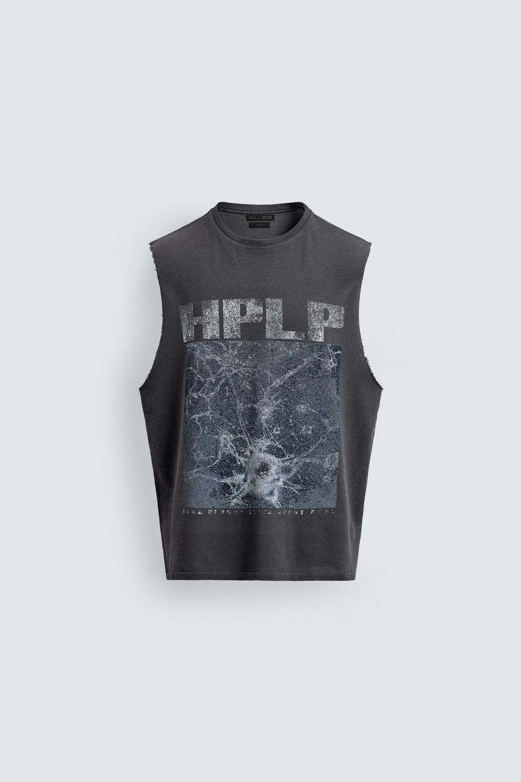 ТОП БЕЗ РУКАВОВ С ПРИНТОМ И ЭФФЕКТОМ ПОТЕРТОСТИ