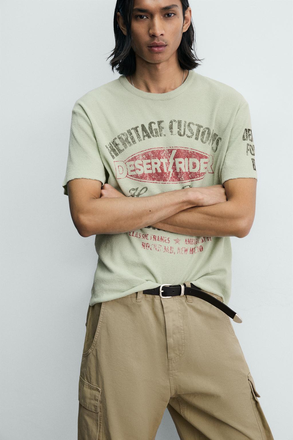 ФУТБОЛКА С ПРИНТАМИ И ЭФФЕКТОМ ПОТЕРТОСТИ