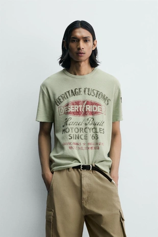 Футболка с принтами и эффектом потертости- Заказать в России